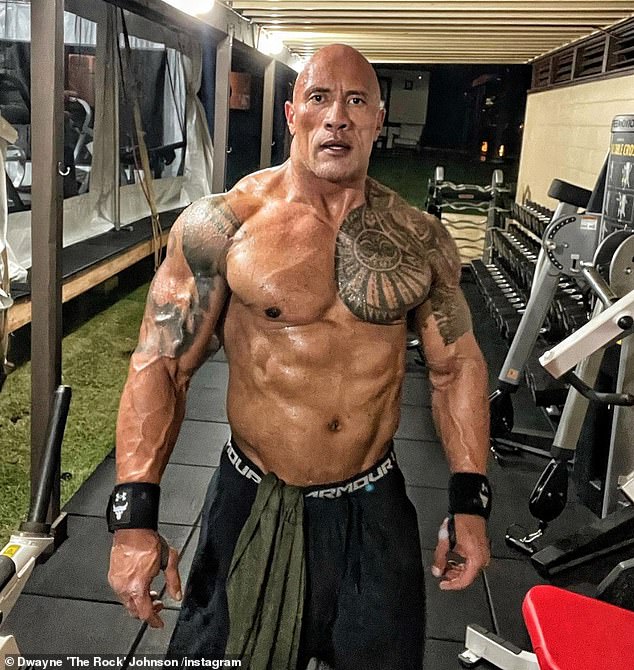 Dwayne  The Rock   Johnson goes shirtless as he shows off 